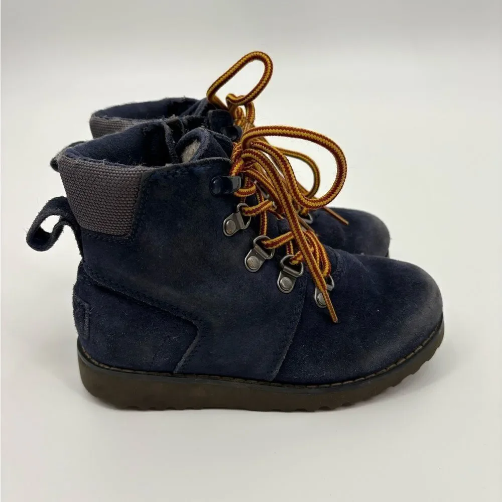 UGG K Hilmar Kids Blue Suede Lace Up 3M Thinsulate Winter Boots Sz 11